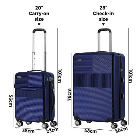 Mazam 2PCS Luggage Suitcase Trolley TSA Lock Carry On Hard Case Navy