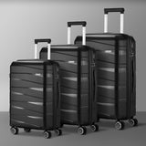 Mazam 3PCS Luggage Set Travel TSA Lock PP Case Black - Top-Down View
