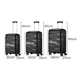 Mazam 3PCS Luggage Set Travel TSA Lock PP Case Black - Front View