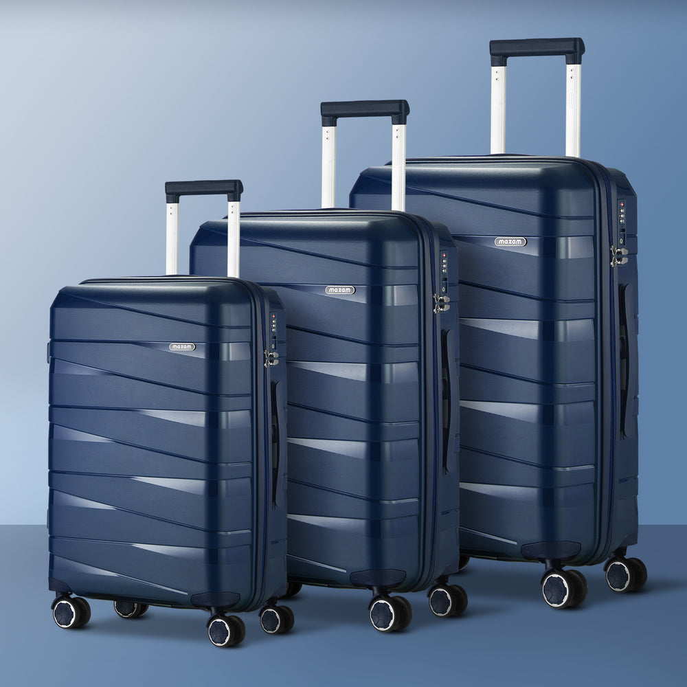 Mazam 3PCS Luggage Set Travel TSA Lock PP Case Navy