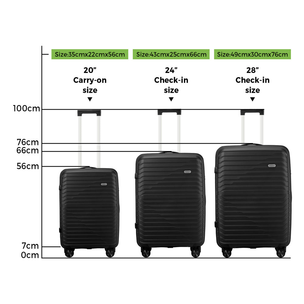 Mazam 3PCS Luggage Suitcase Set TSA Lock Black PP Case
