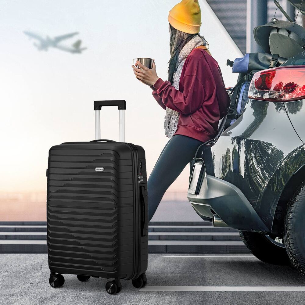Mazam 3PCS Luggage Suitcase Set TSA Lock Black PP Case
