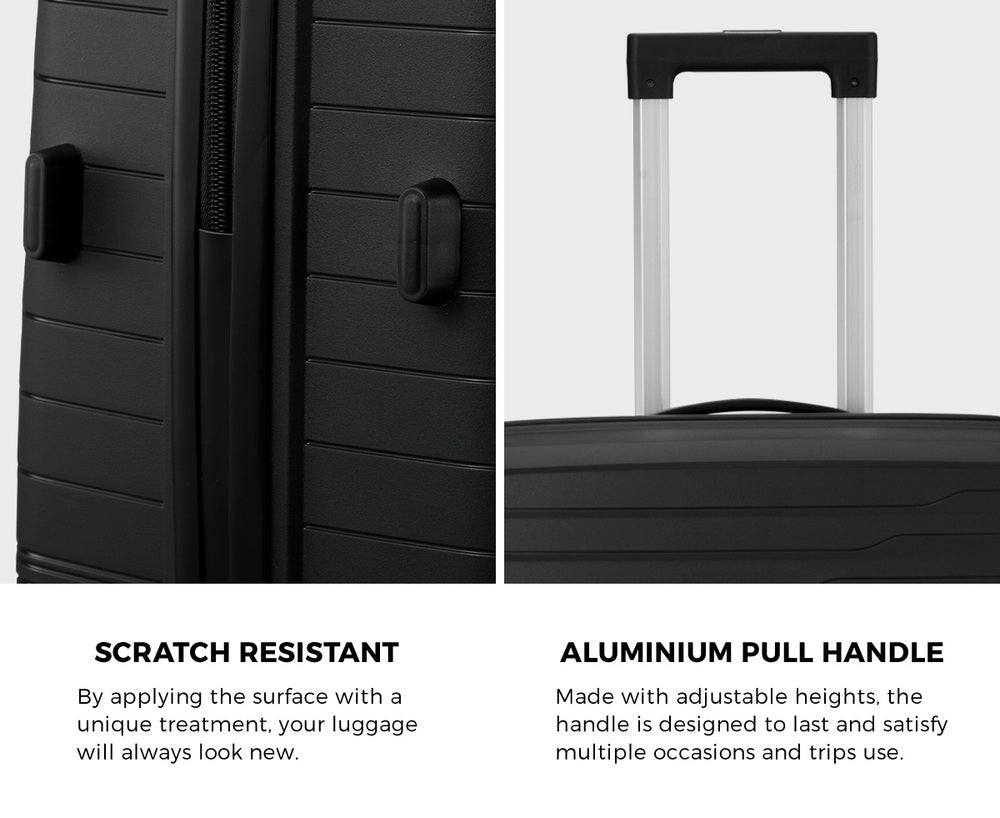 Mazam 3PCS Luggage Suitcase Set TSA Lock Black PP Case