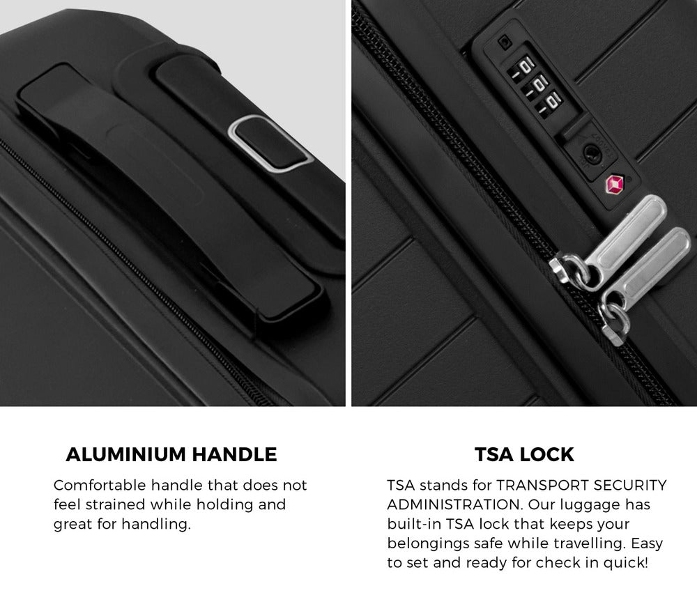 Mazam 3PCS Luggage Suitcase Set TSA Lock Black PP Case