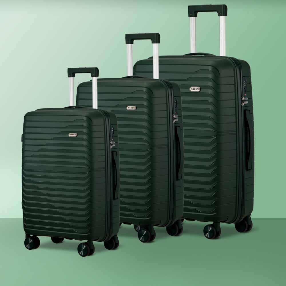 Mazam 3PCS Luggage Suitcase Set TSA Lock Green PP Case