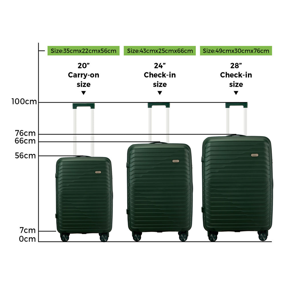 Mazam 3PCS Luggage Suitcase Set TSA Lock Green PP Case