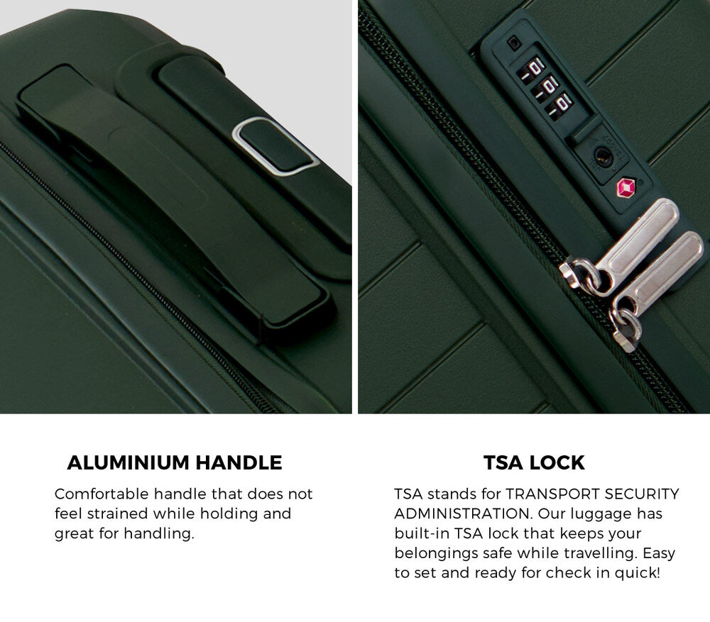 Mazam 3PCS Luggage Suitcase Set TSA Lock Green PP Case