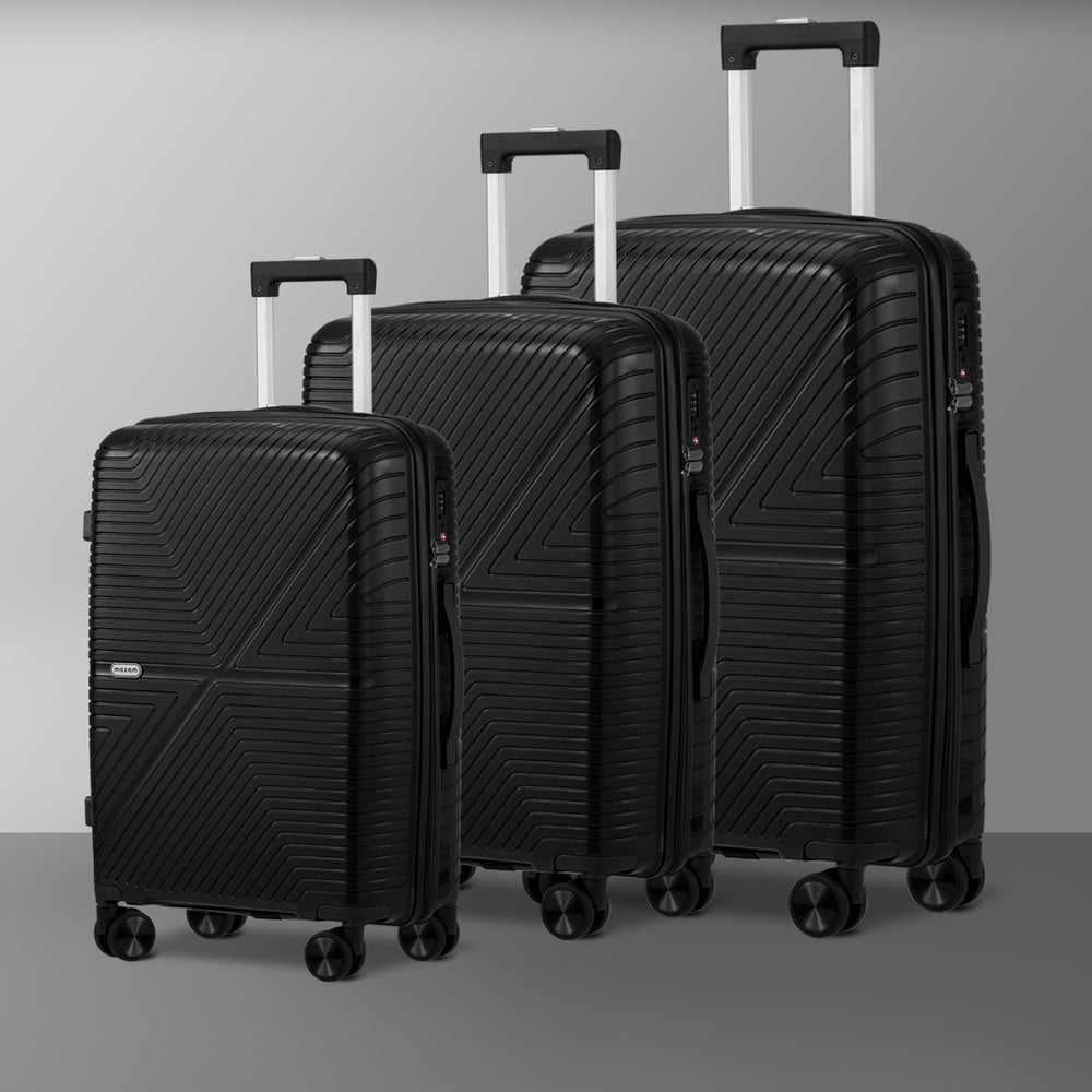 Mazam 3PCS Luggage Suitcase Set Black PP Case TSA Lock