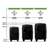 Mazam 3PCS Luggage Suitcase Set Black PP Case TSA Lock - Top-Down View