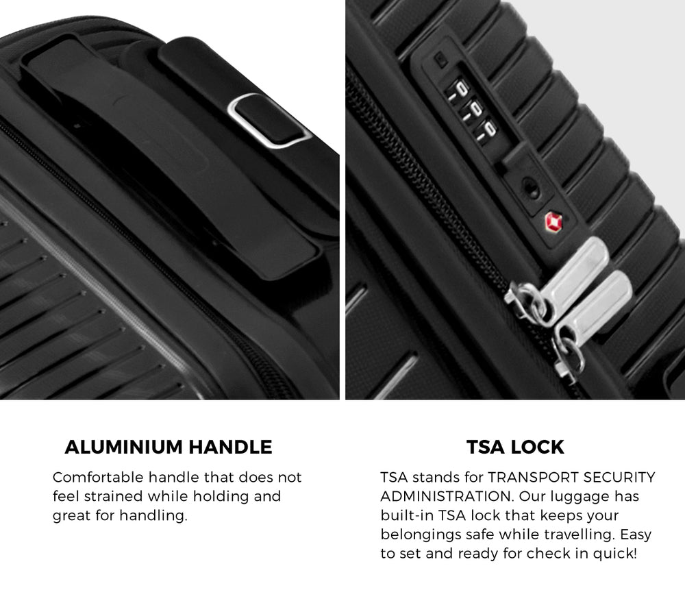 Mazam 3PCS Luggage Suitcase Set Black PP Case TSA Lock