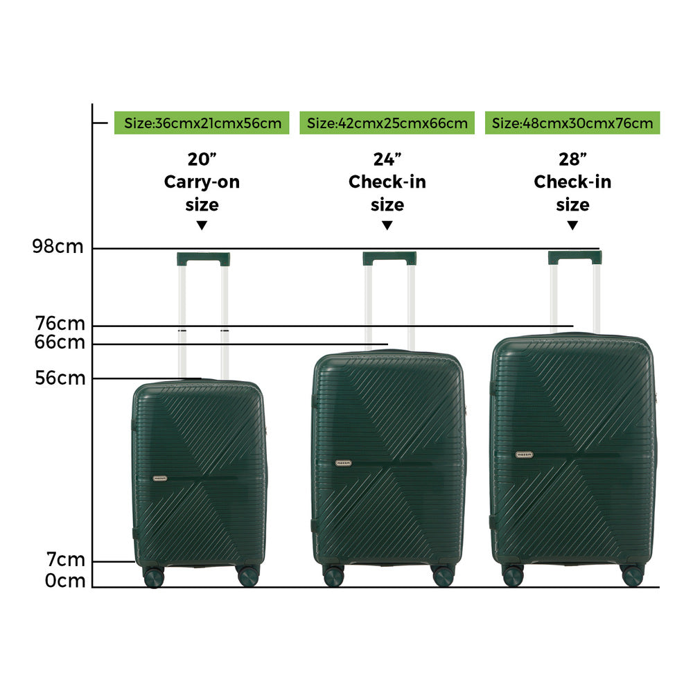 Mazam 3PCS Luggage Suitcase Set Green PP Case TSA Lock