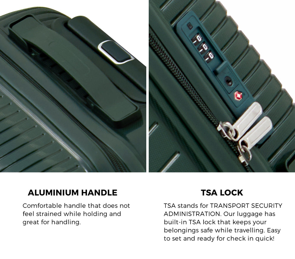 Mazam 3PCS Luggage Suitcase Set Green PP Case TSA Lock