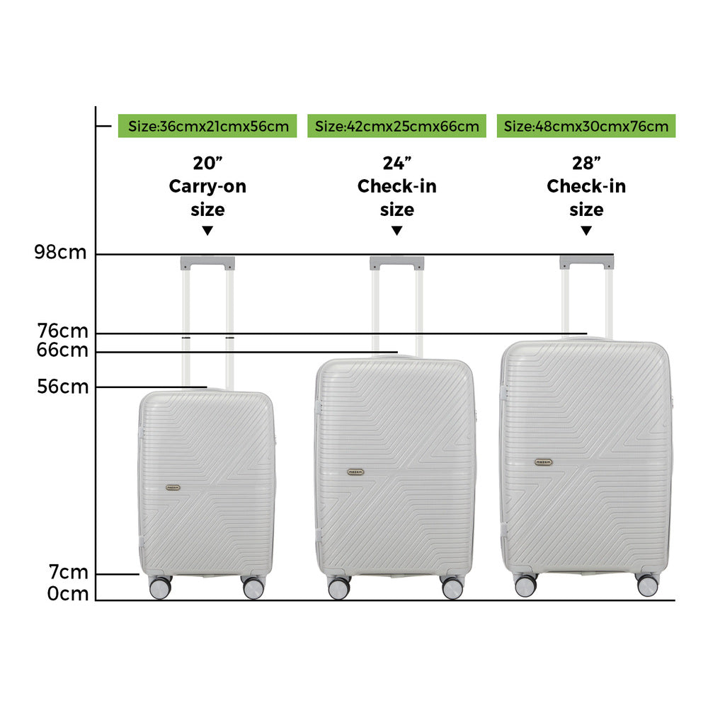 Mazam 3PCS Luggage Suitcase Set Grey PP Case TSA Lock