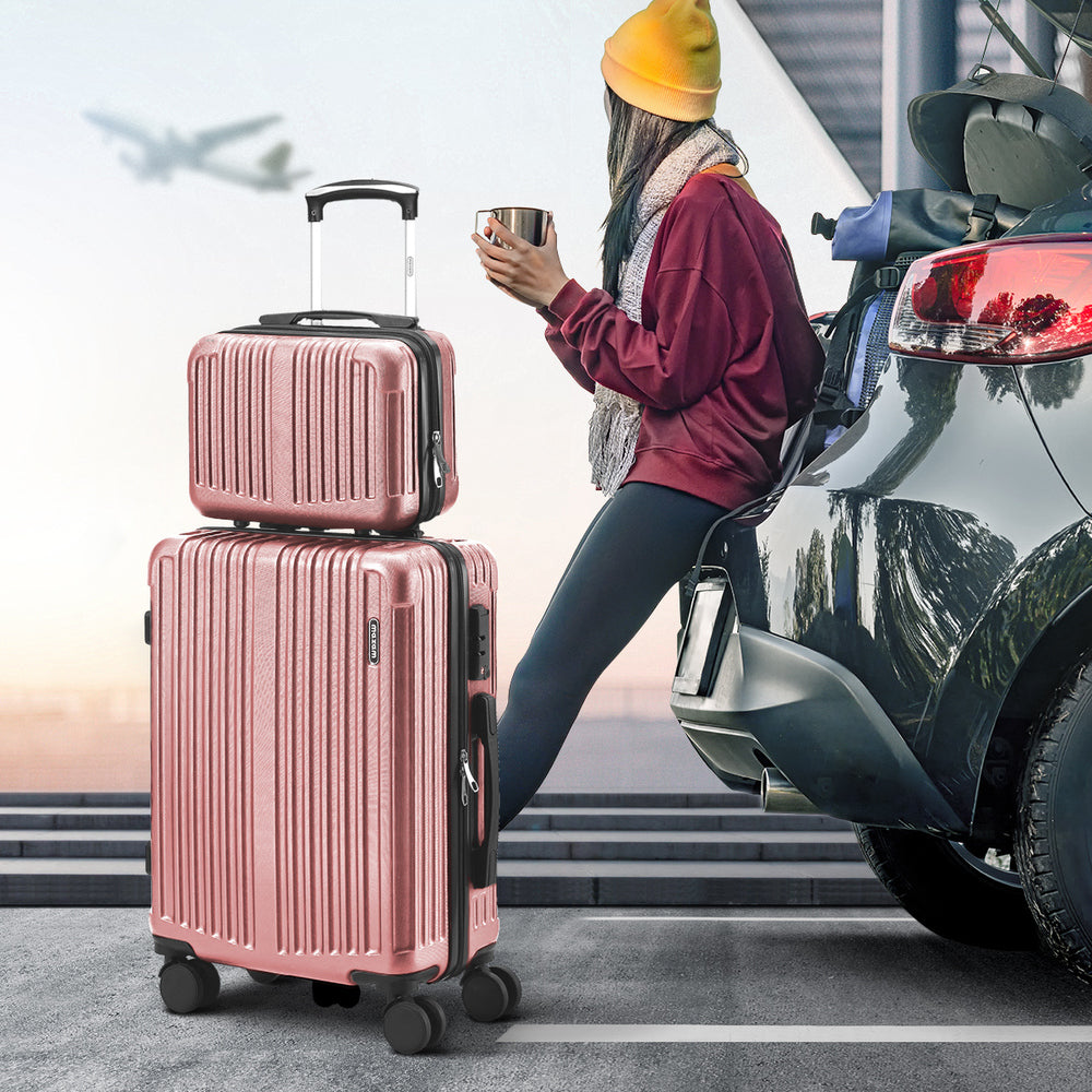 Mazam 2PCS Luggage Suitcase Trolley Set Carry On TSA Hard Case Pink