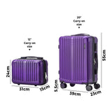 Mazam 2PCS Luggage Suitcase Trolley Set Carry On TSA Hard Case Purple - Rear View