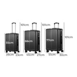 Mazam 3PCS Luggage Set Travel TSA Lock ABS Case Grey - Rear View