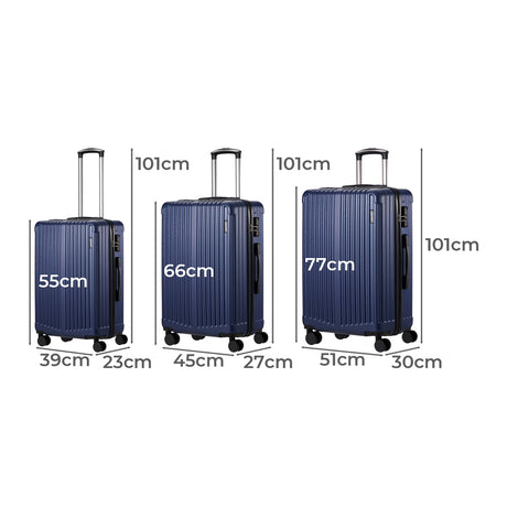 Mazam 3PCS Luggage Set Travel TSA Lock ABS Case Navy, image 2