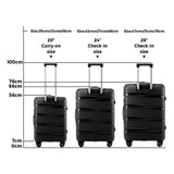 Mazam 3PCS Luggage Suitcase Set PP Case TSA Lock Black - Close-Up Angle