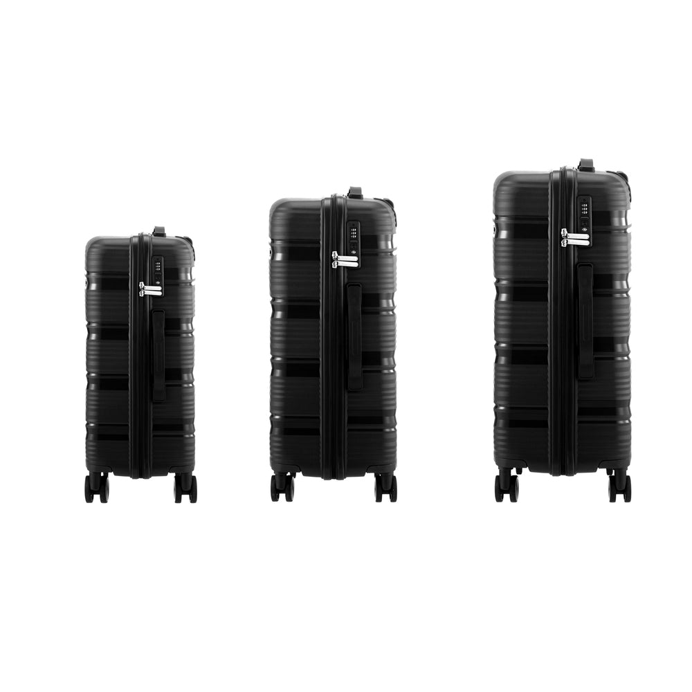 Mazam 3PCS Luggage Suitcase Set PP Case TSA Lock Black