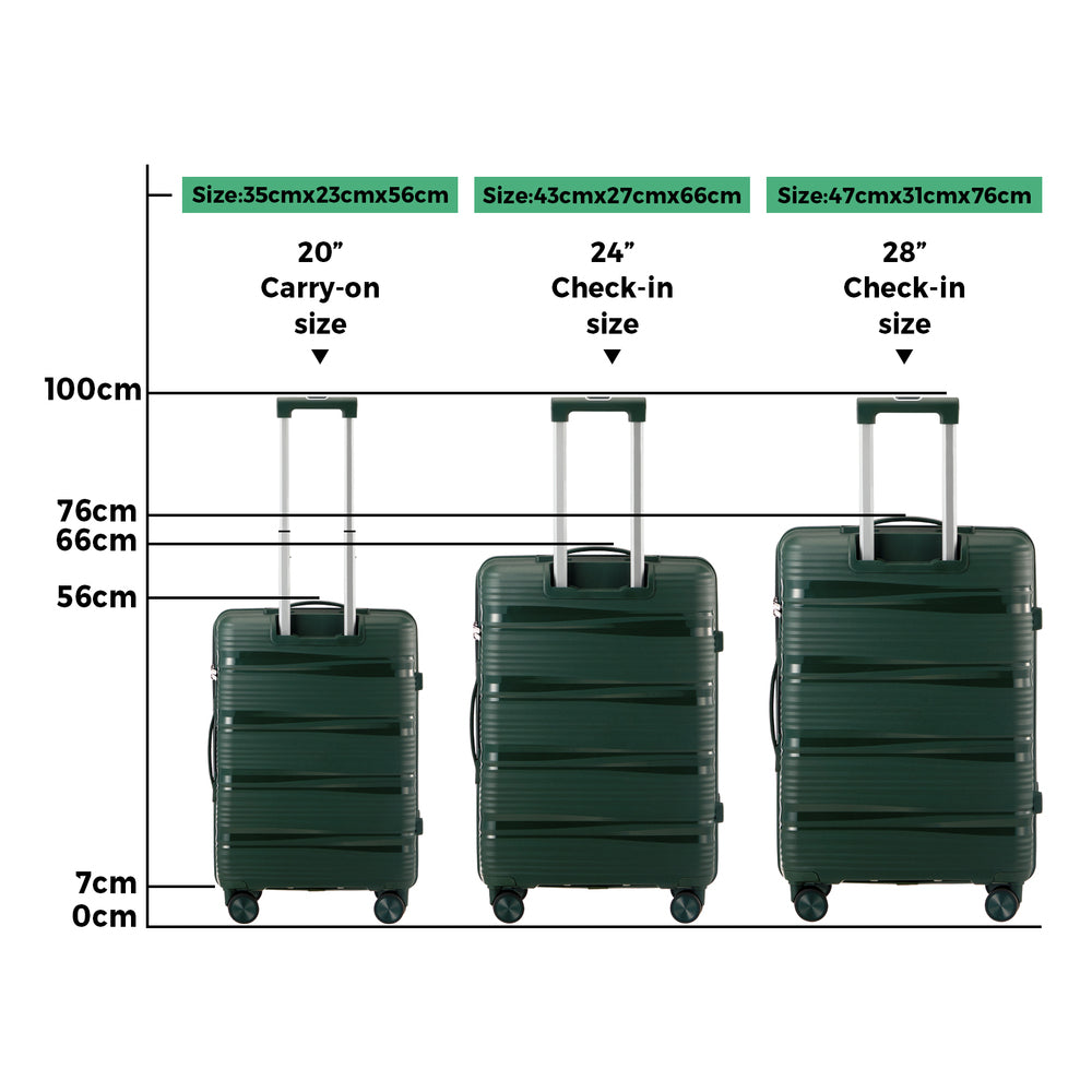 Mazam 3PCS Luggage Suitcase Set PP Case TSA Lock Green