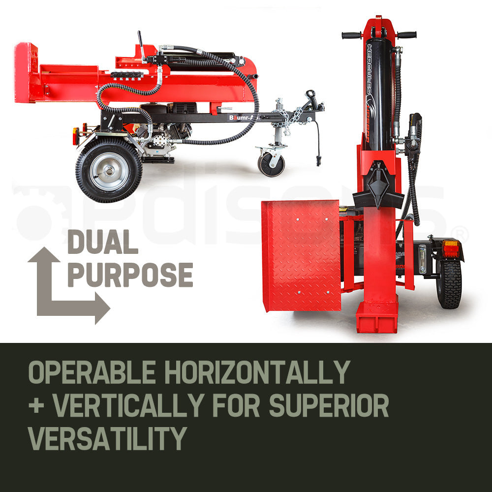 BAUMR-AG 65 Tonne Petrol Hydraulic Wood Horizontal and Vertical Towed Log Splitter with Detachable 4