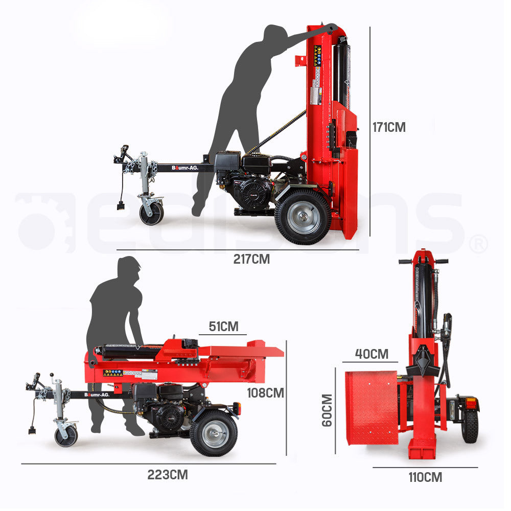 BAUMR-AG 65 Tonne Petrol Hydraulic Wood Horizontal and Vertical Towed Log Splitter with Detachable 4