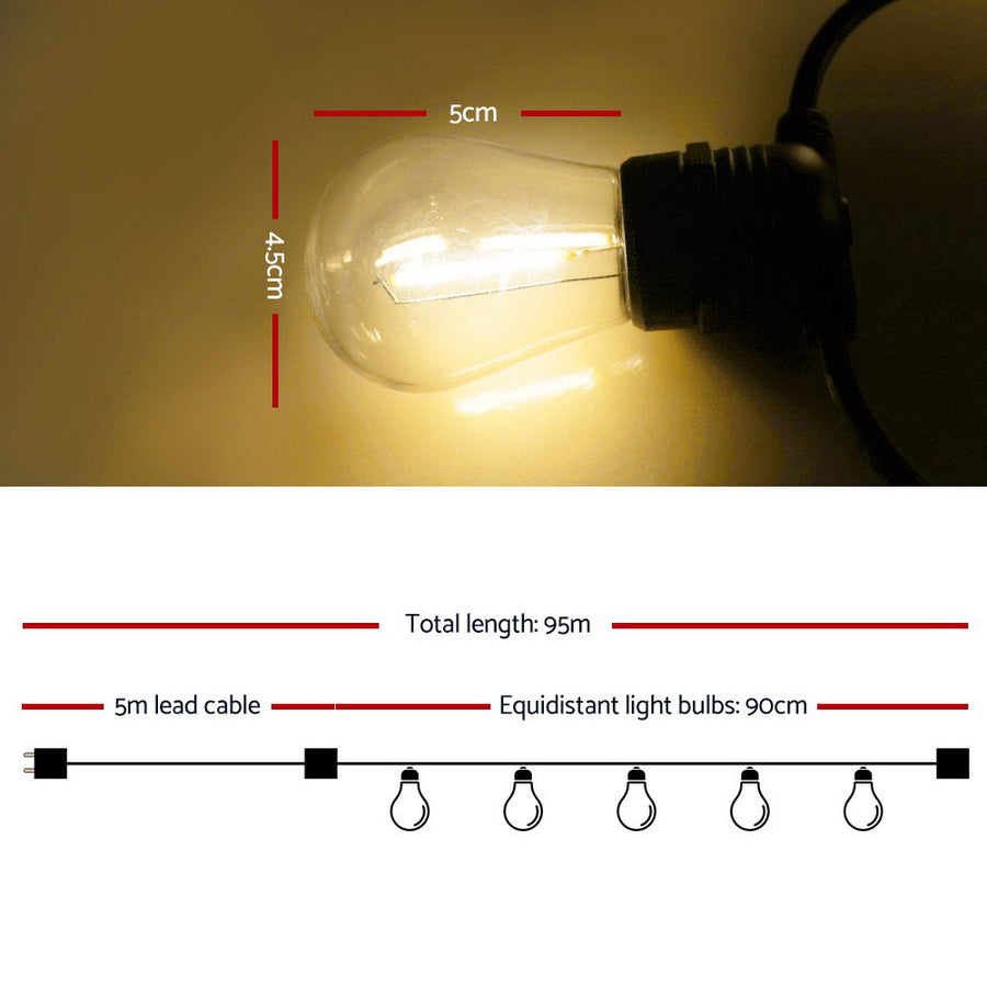 95m LED Festoon String Lights Christmas Decorations Wedding Party Outdoor Garden, LED Lights