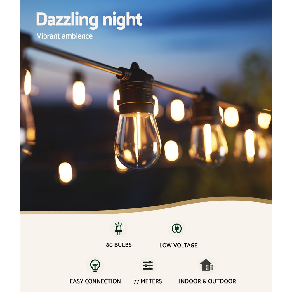 77m Outdoor Festoon String Lights ? Warm White Fairy Lights for Christmas and Party Decor