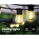 17m Solar Festoon Lights Outdoor LED String Light Christmas Party Garden Decor - Side View