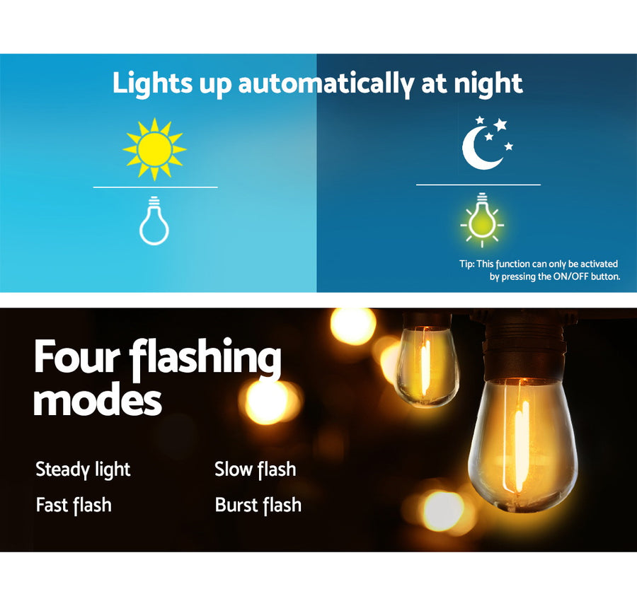 17m outdoor solar festoon string lights with 15 warm white bulbs, image 6