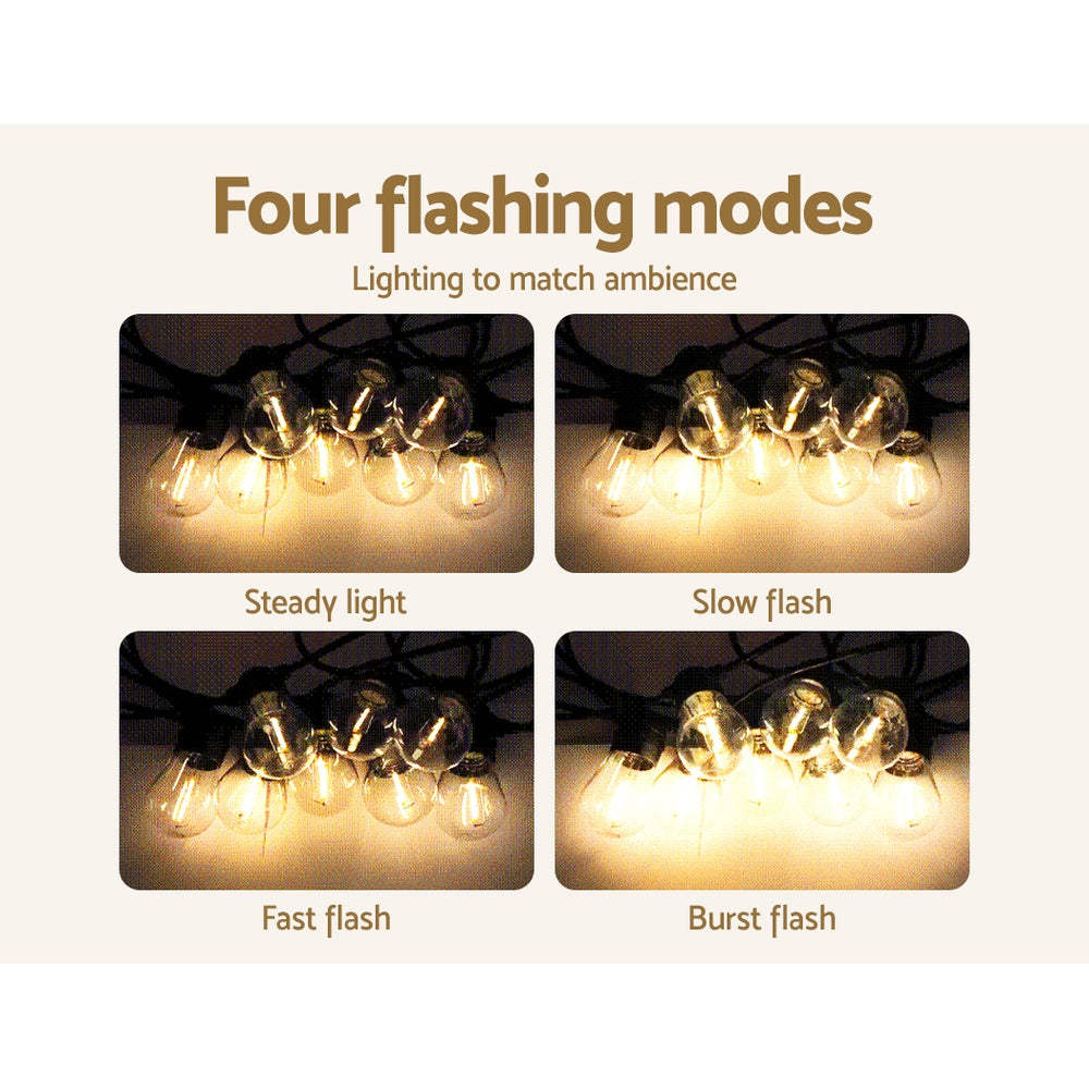 34m Solar-Powered LED Festoon String Lights for Outdoor & Indoor Christmas Parties - 2 Pack