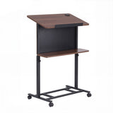 Artiss Mobile Lectern Podium Stand with Storage Shelf Height Adjustable Laptop Desk Black & Walnut - Front View