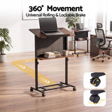 Artiss Mobile Lectern Podium Stand with Storage Shelf Height Adjustable Laptop Desk Black & Walnut - Close-Up Angle