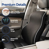 Artiss Ergonomic Lumbar Support Cushion for Office Chair and Car Memory Foam Lumbar Pillow for Back, Breathable Back Support Pillow with Adjustable Straps for Office Gaming Car Home - Rear View