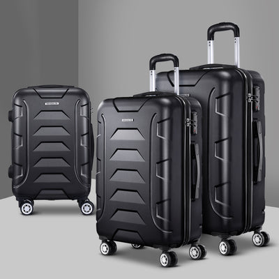 Wanderlite 3Set 20-24-28 Inch Luggage with TSA Lock Spinner Carry On Hard Shell Travel Suitcase Luggage Case Black