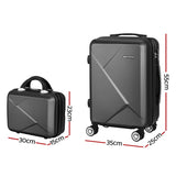 Wanderlite 2Set 20 Inch Luggage Case with 12 Inch Handheld Luggage Box Hard Shell Travel Suitcase TSA Lock Black - Front View