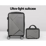 Wanderlite 2Set 20 Inch Luggage Case with 12 Inch Handheld Luggage Box Hard Shell Travel Suitcase TSA Lock Dark Grey - 45-Degree Angle