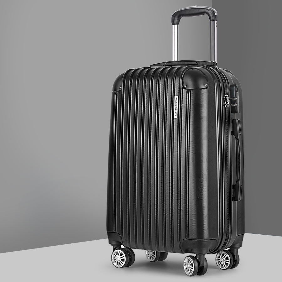 Wanderlite 20 Inch Luggage with Zipper Lock Carry On Hard Shell Travel Suitcase Luggage Case Black