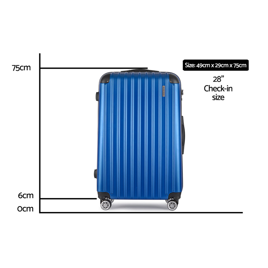 Wanderlite 28 inch blue hard shell spinner suitcase, 360 degree spinner wheels
