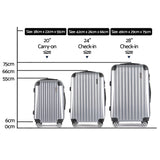 Wanderlite 3pc Luggage Trolley Travel Set Suitcase Carry On TSA Lock Hard Case Lightweight Silver - Front View