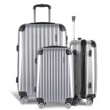 Wanderlite 3pc Luggage Trolley Travel Set Suitcase Carry On TSA Lock Hard Case Lightweight Silver - Side View