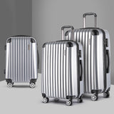 Wanderlite 3pc Luggage Trolley Travel Set Suitcase Carry On TSA Lock Hard Case Lightweight Silver - Close-Up Angle