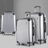 Wanderlite 3pc Luggage Trolley Travel Set Suitcase Carry On TSA Lock Hard Case Lightweight Silver - Low Angle