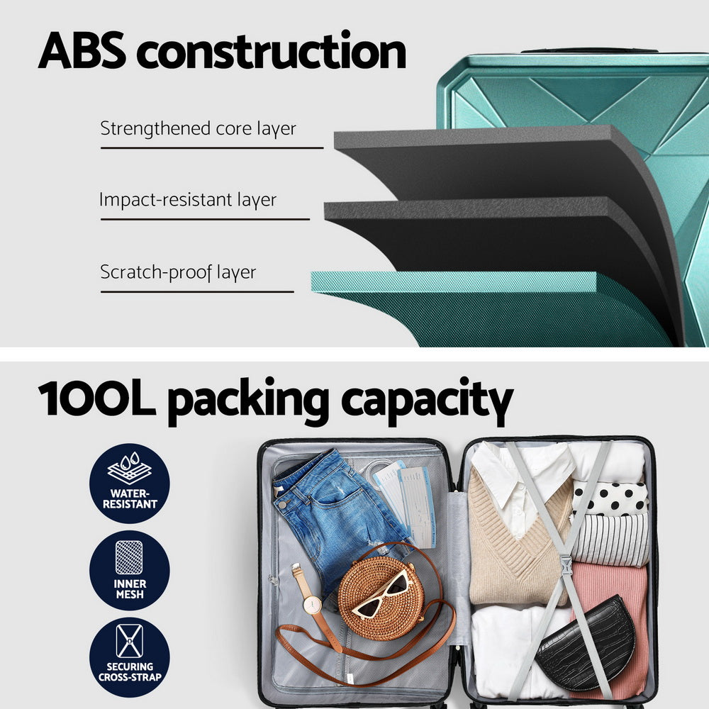 Wanderlite 28-inch Luggage Set with TSA Lock?ABS Hard Shell Travel Suitcase Organiser Luggage Case Atrovirens