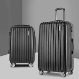 Wanderlite 20in 28in Luggage 2Set with Zipper Lock Carry On Hard Shell Travel Suitcase Luggage Case Black - Close-Up Angle