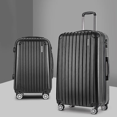 Wanderlite 20in 28in Luggage 2Set with Zipper Lock Carry On Hard Shell Travel Suitcase Luggage Case Black