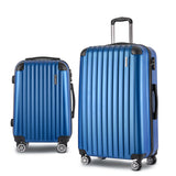 Wanderlite 2 Set Luggage 20-28 Inch with Zipper Lock Carry On Hard Shell Travel Suitcase Luggage Case Blue - Low Angle