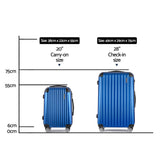 Wanderlite 2 Set Luggage 20-28 Inch with Zipper Lock Carry On Hard Shell Travel Suitcase Luggage Case Blue - Front View