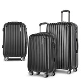 Wanderlite 3 Set Luggage 20-24-28 Inch with Zipper Lock Carry On Hard Shell Travel Suitcase Luggage Case Black - Low Angle