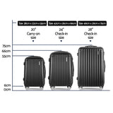 Wanderlite 3 Set Luggage 20-24-28 Inch with Zipper Lock Carry On Hard Shell Travel Suitcase Luggage Case Black - Front View